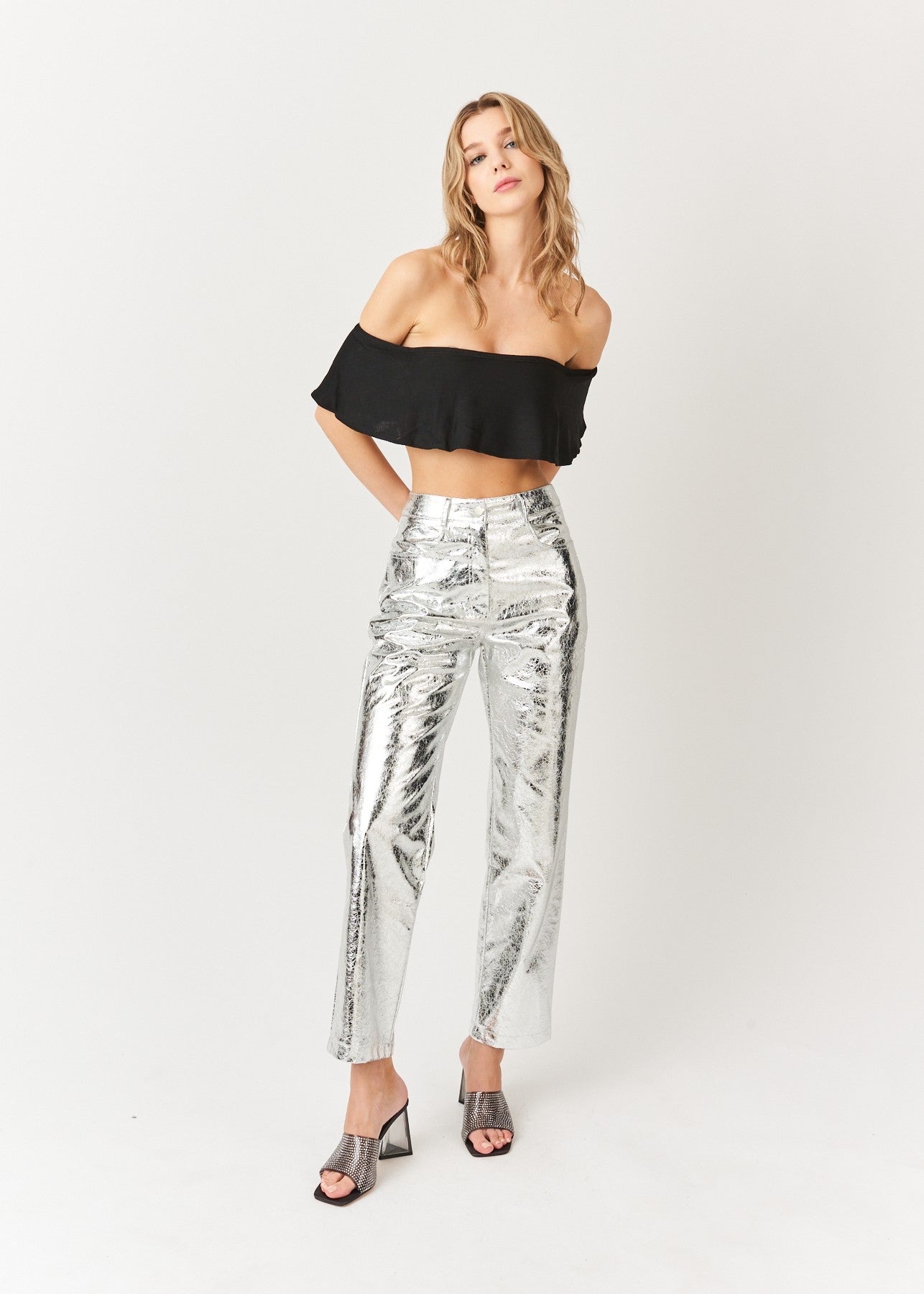 LAINA SILVER METALLIC PANTS