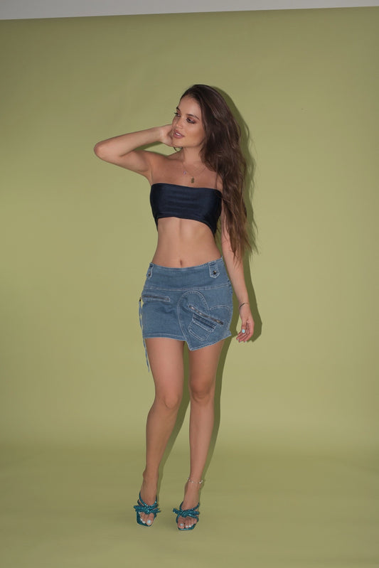 HEART PATCHED DENIM MINI SKIRT
