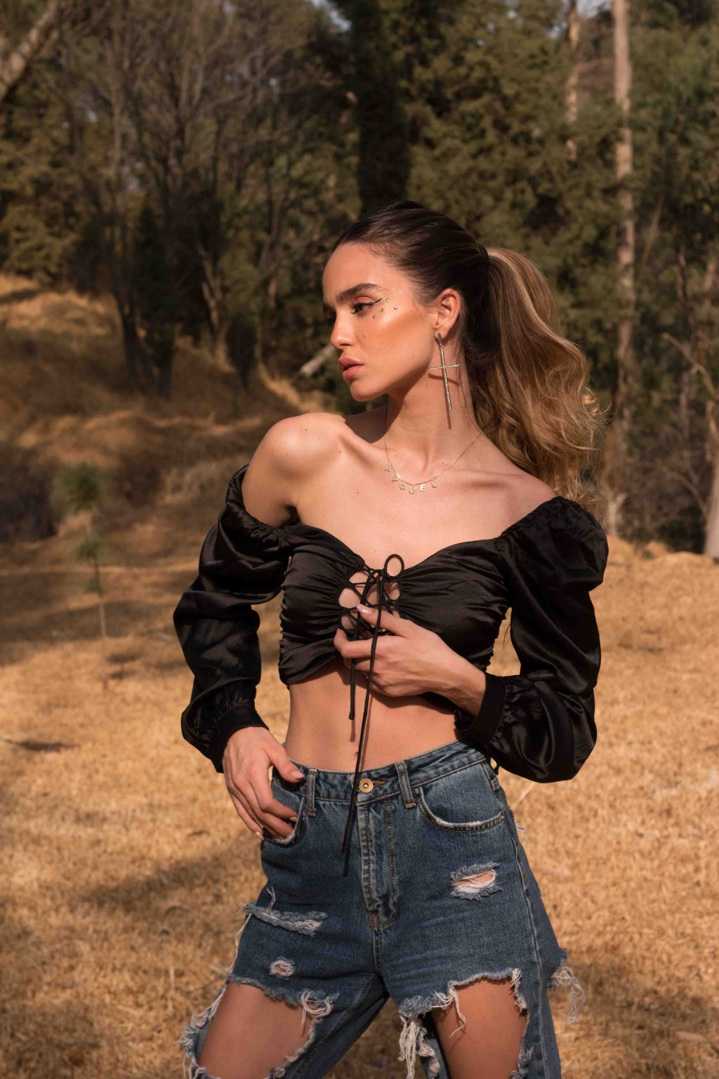 CROSSED LONG SLEEVE TOP