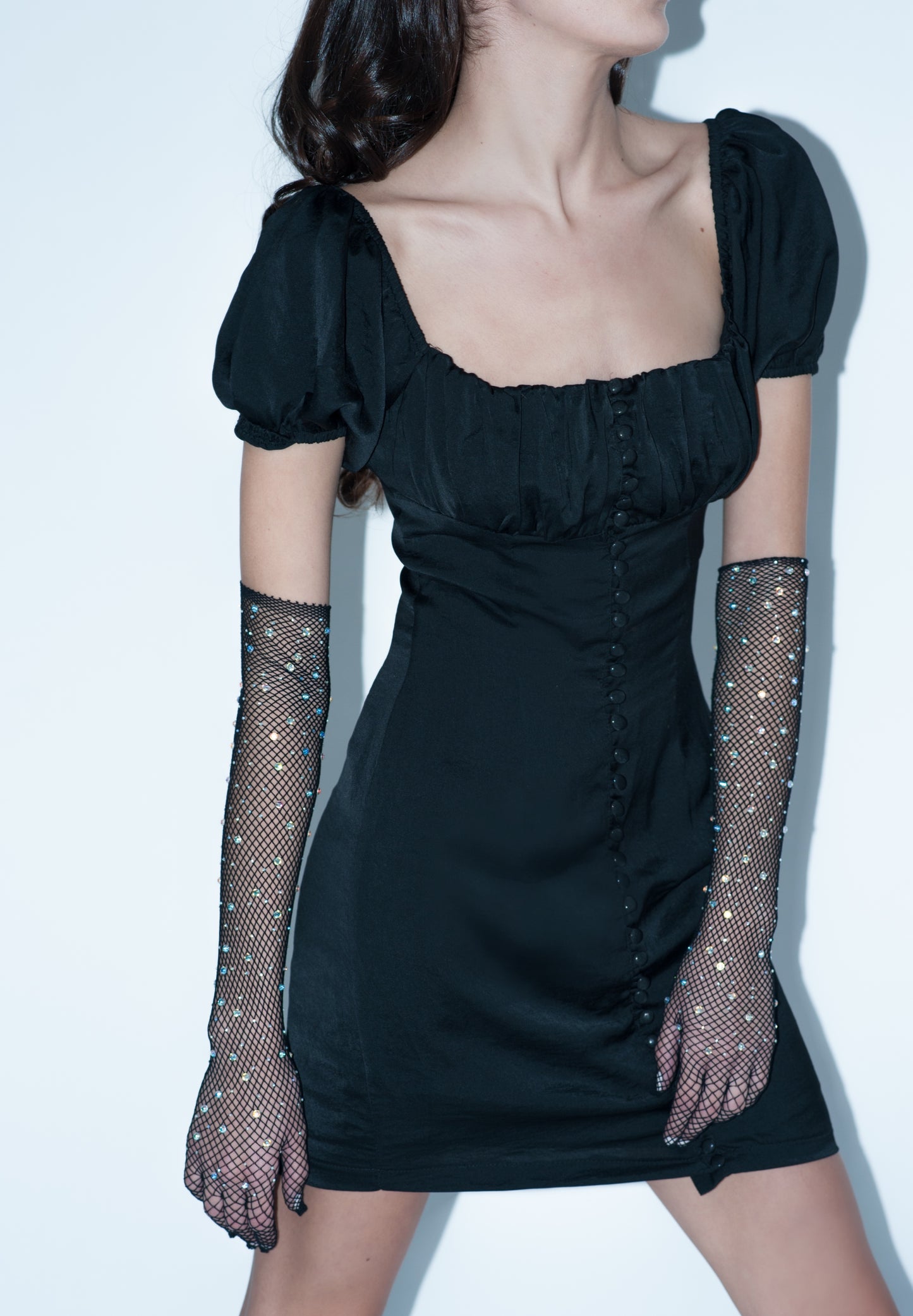 BUTTON SATIN SLIP DRESS